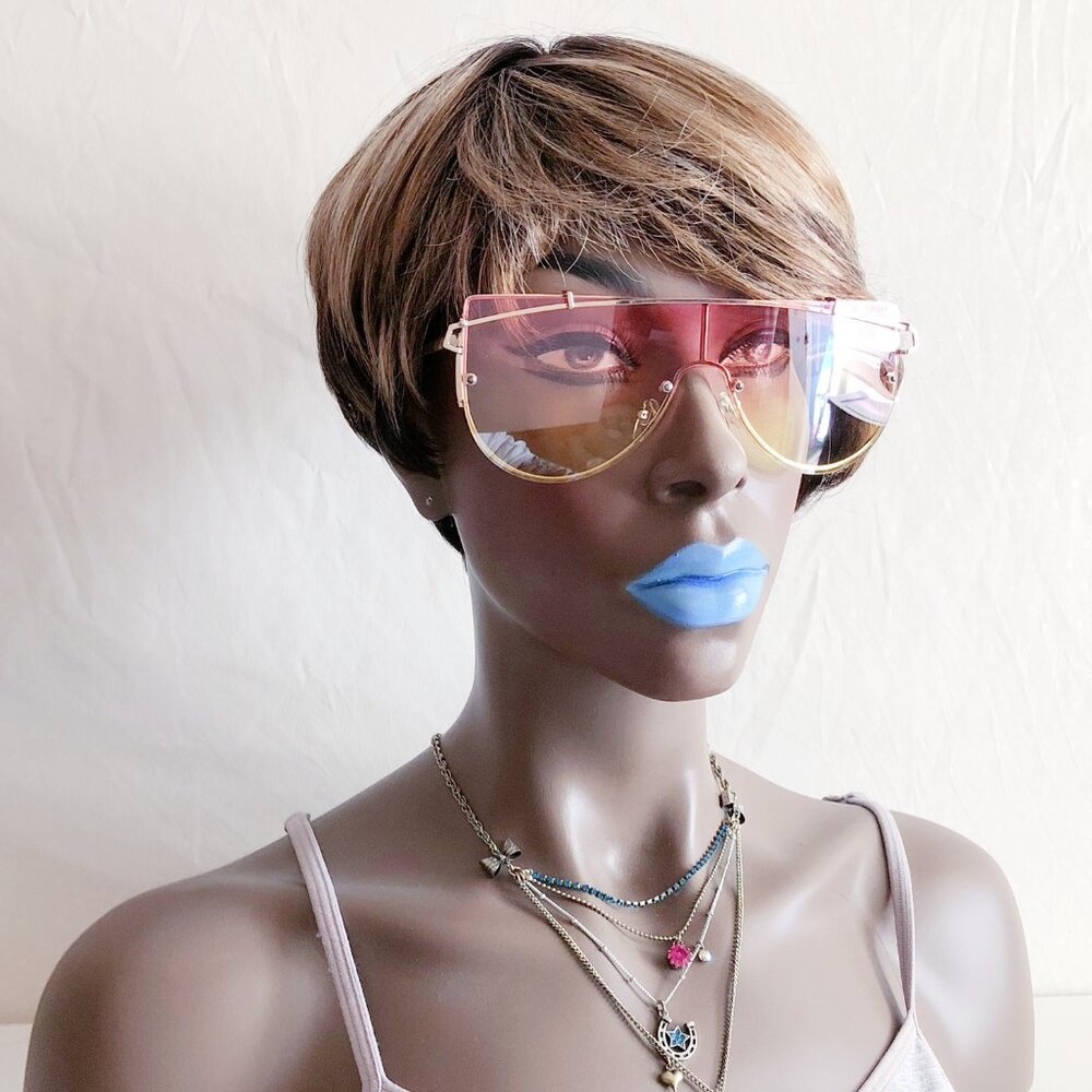 Oversized Y2K Shield Sunglasses Pink Yellow